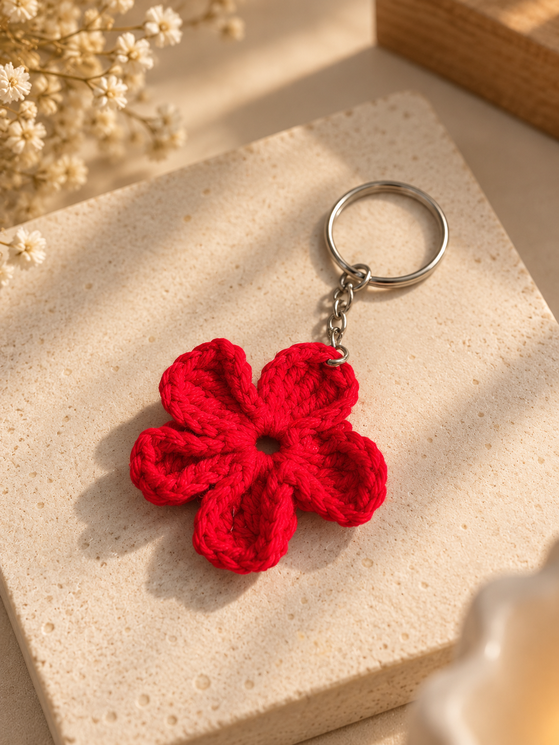Scarlet Bloom – Handmade Flower Keychain