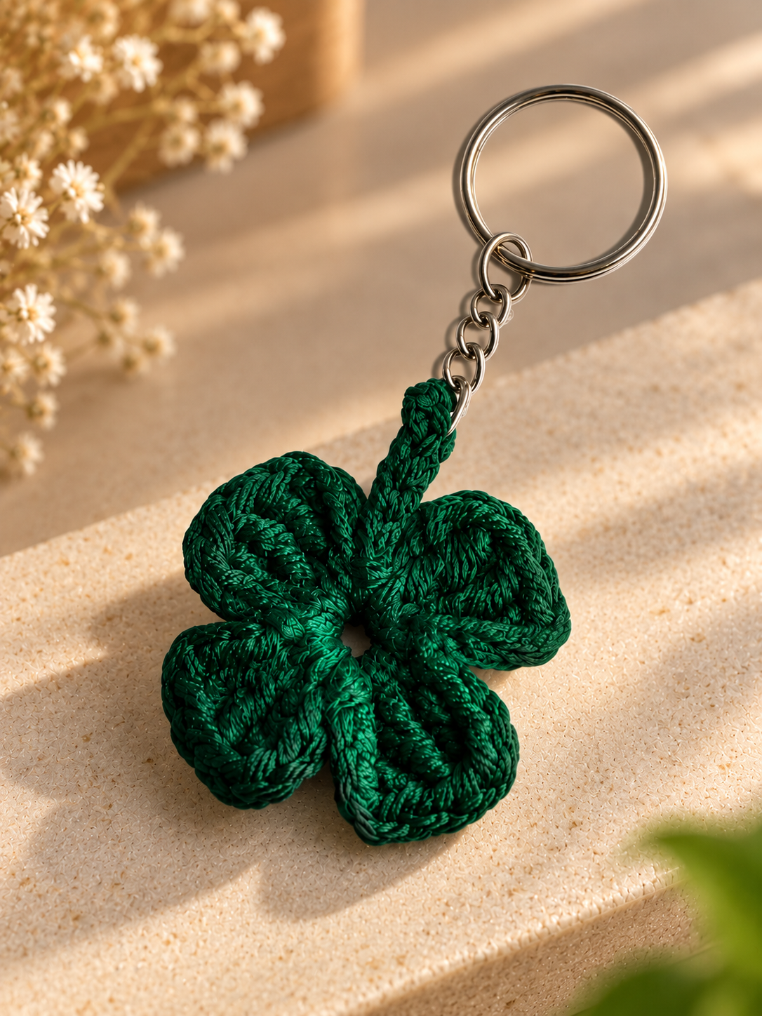 Lucky Charm – Handmade Crochet Four Leaf Clover Keychain