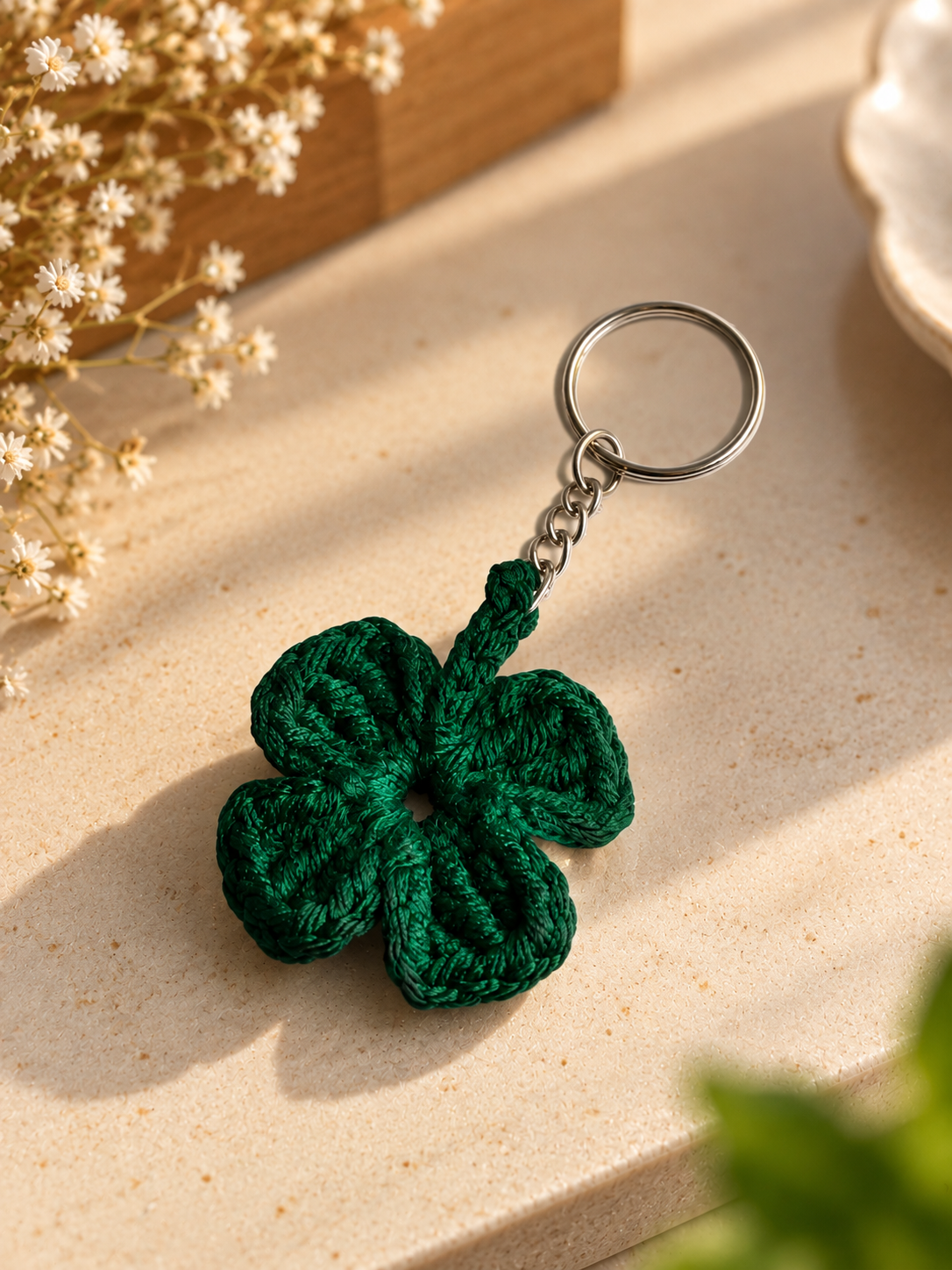 Lucky Charm – Handmade Crochet Four Leaf Clover Keychain — photo 2
