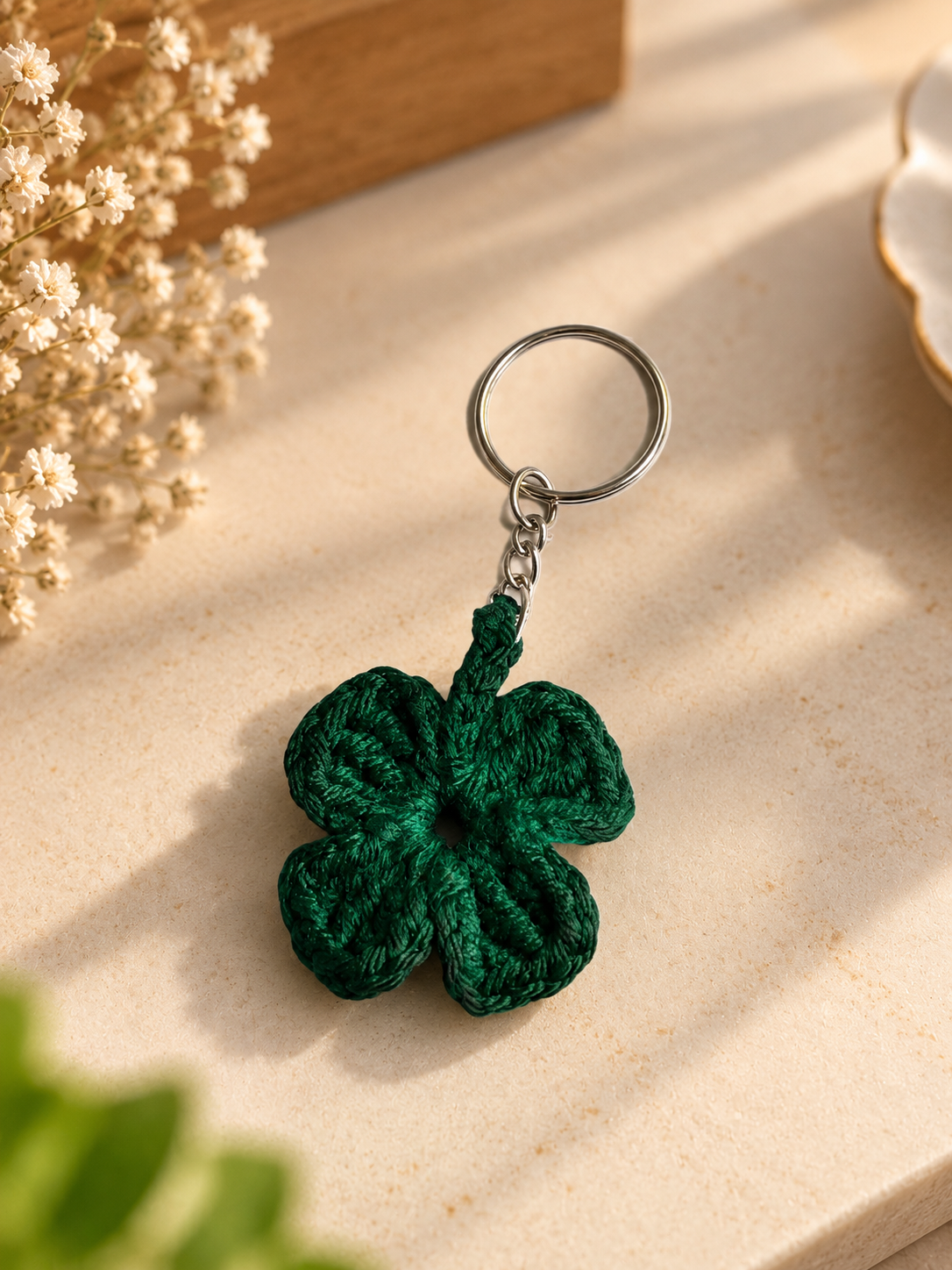 Lucky Charm – Handmade Crochet Four Leaf Clover Keychain — photo 3