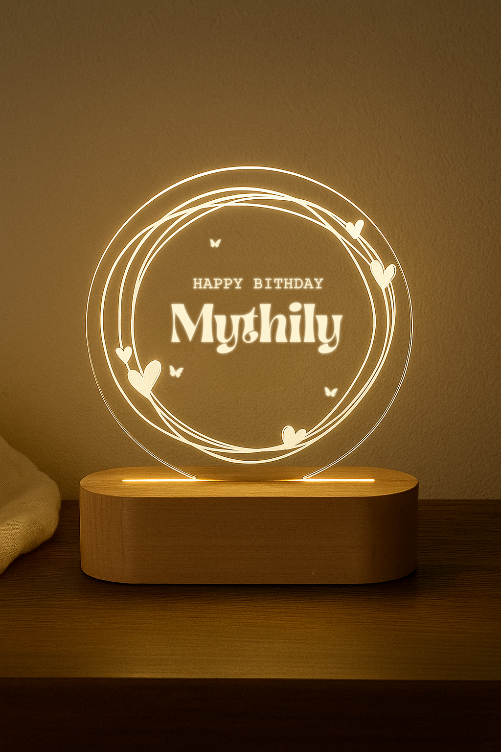 Glowing Circle Lamp with Custom Name