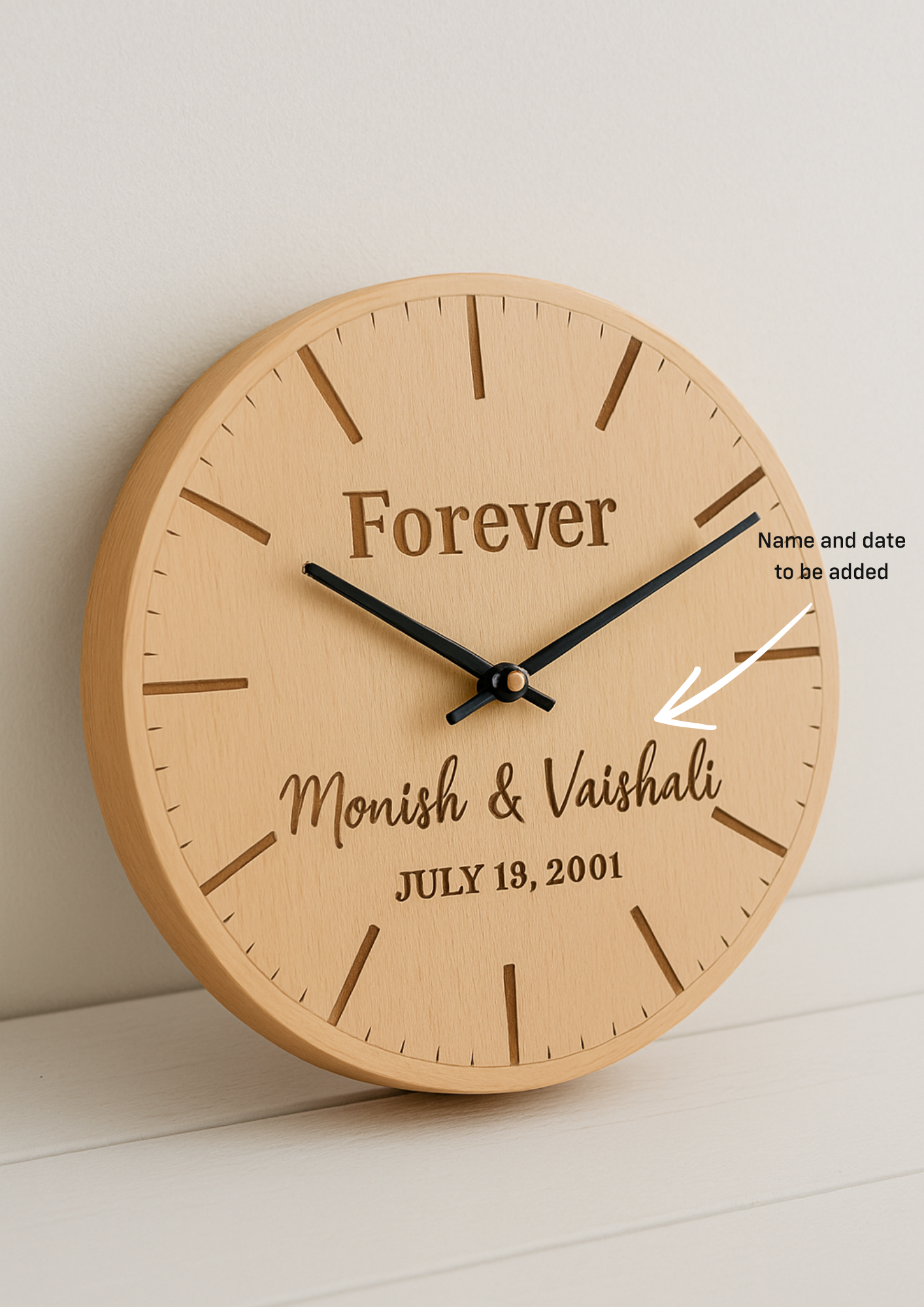 WoodWhirl | Personalized Wooden Wall Clock with Name & Date Engraving — photo 2