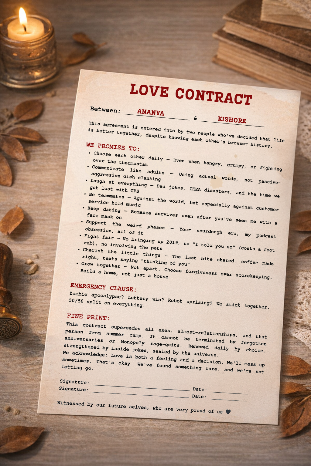 Personalized Love Contract for Couples – Custom Promise Agreement — photo 2