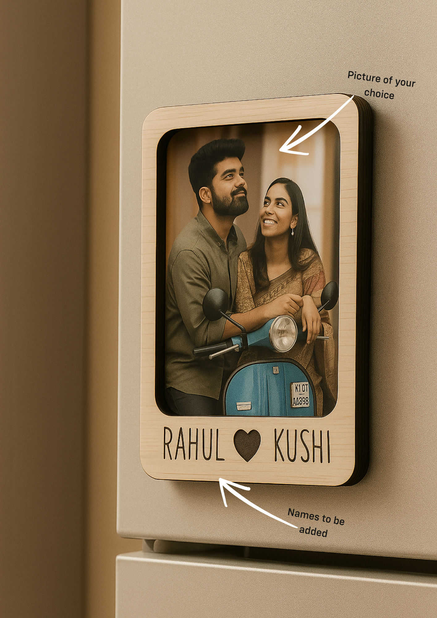 Personalized Wooden Fridge Magnet with Couple Names Engraved — photo 2