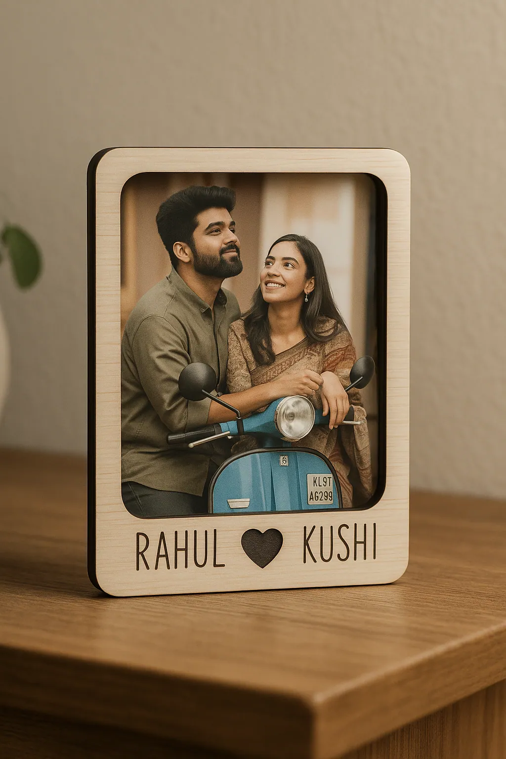 Personalized Wooden Fridge Magnet with Couple Names Engraved