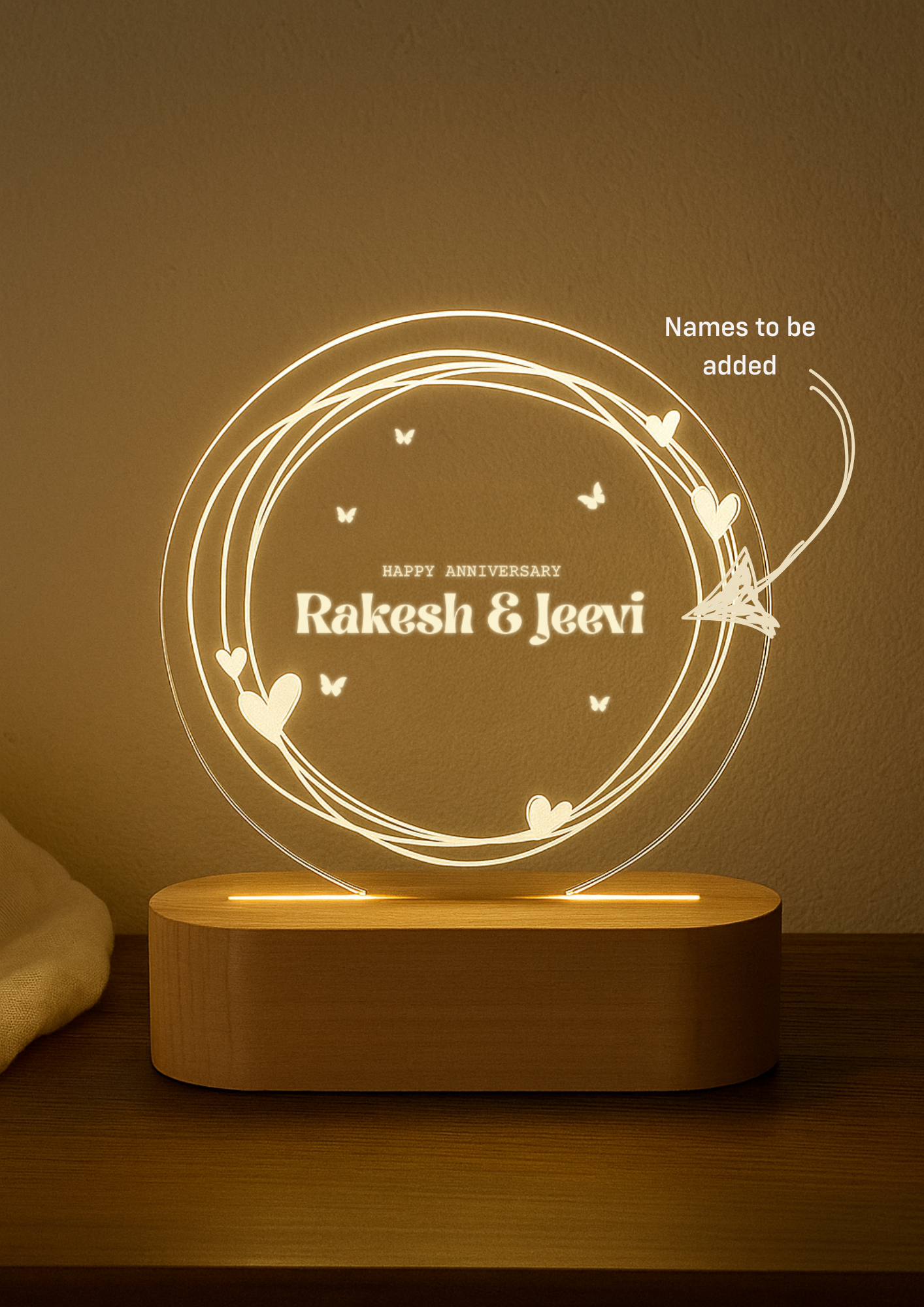 Romantic Couple Name Lamp with Date Highlight