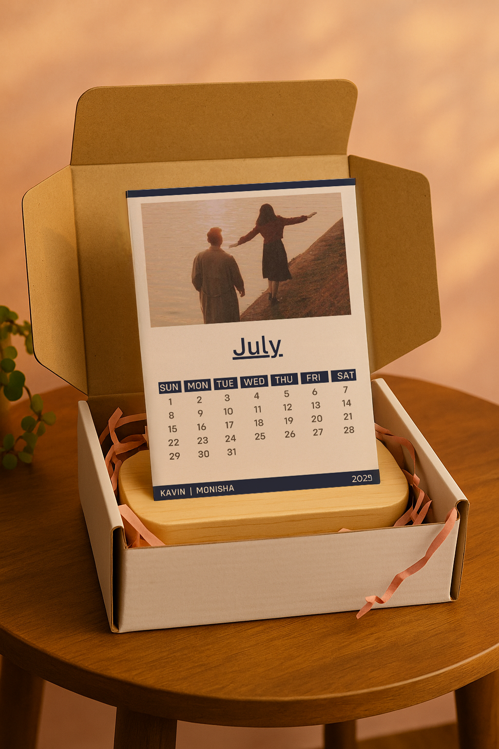 Minimalist Desk Calendar with Wooden Stand
