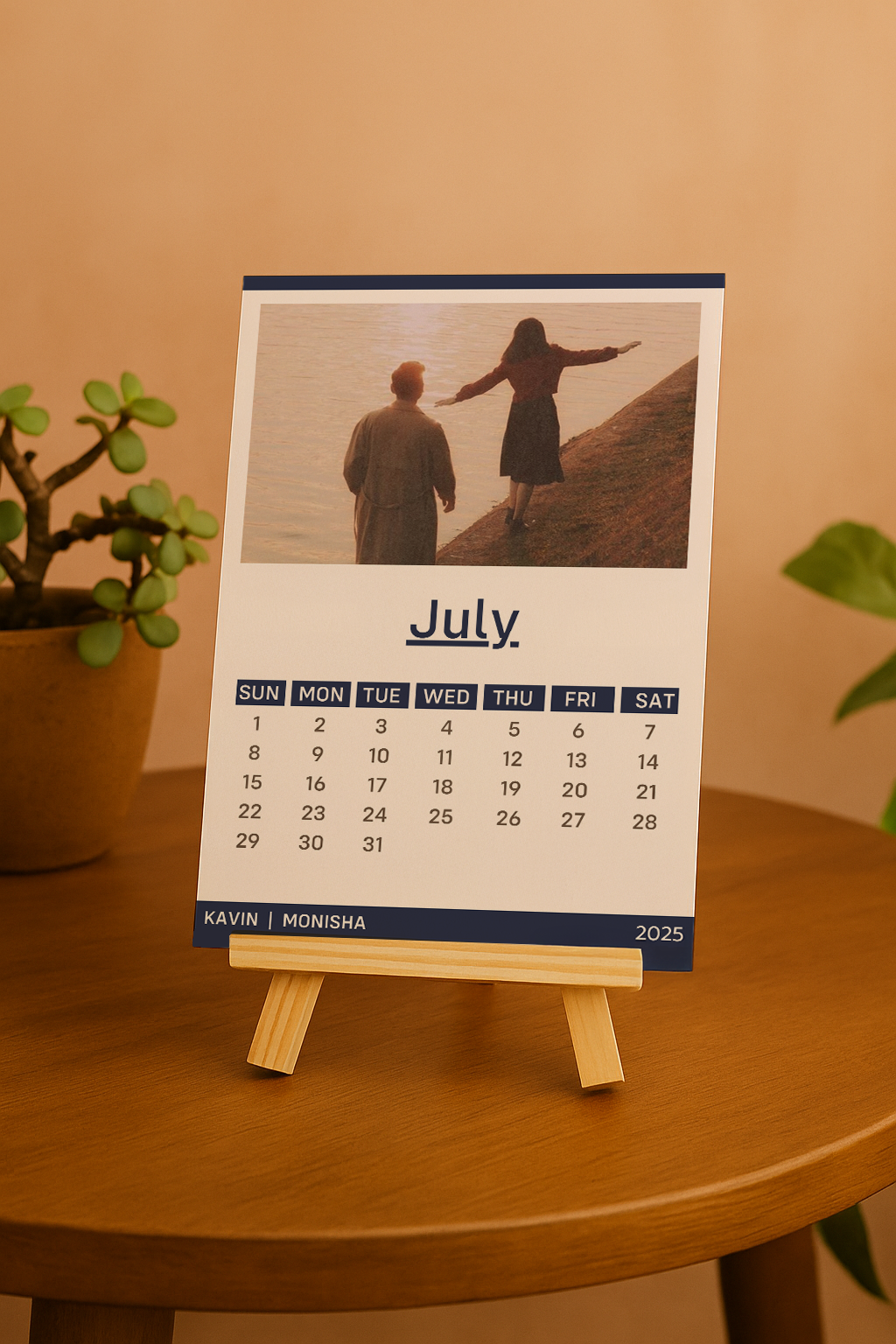 Minimalist Desk Calendar with Wooden Stand