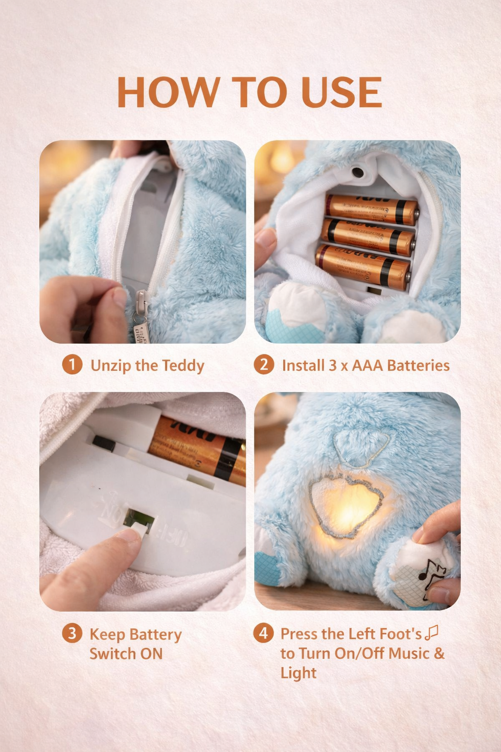 Breathing Teddy Bear with Soft Glow Light — photo 4